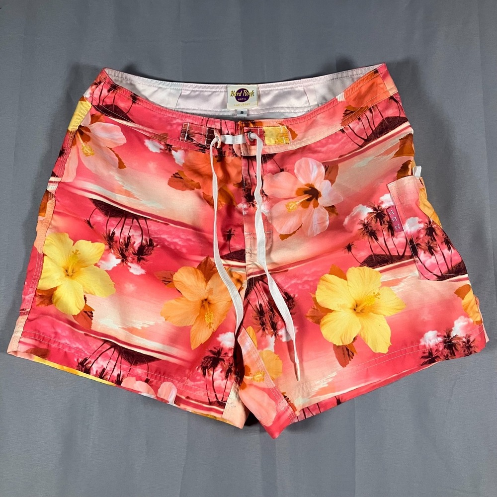 Hard Rock‎ Hotel Las Vegas Mens Size 9 Small Floral Swim Board Shorts Pink